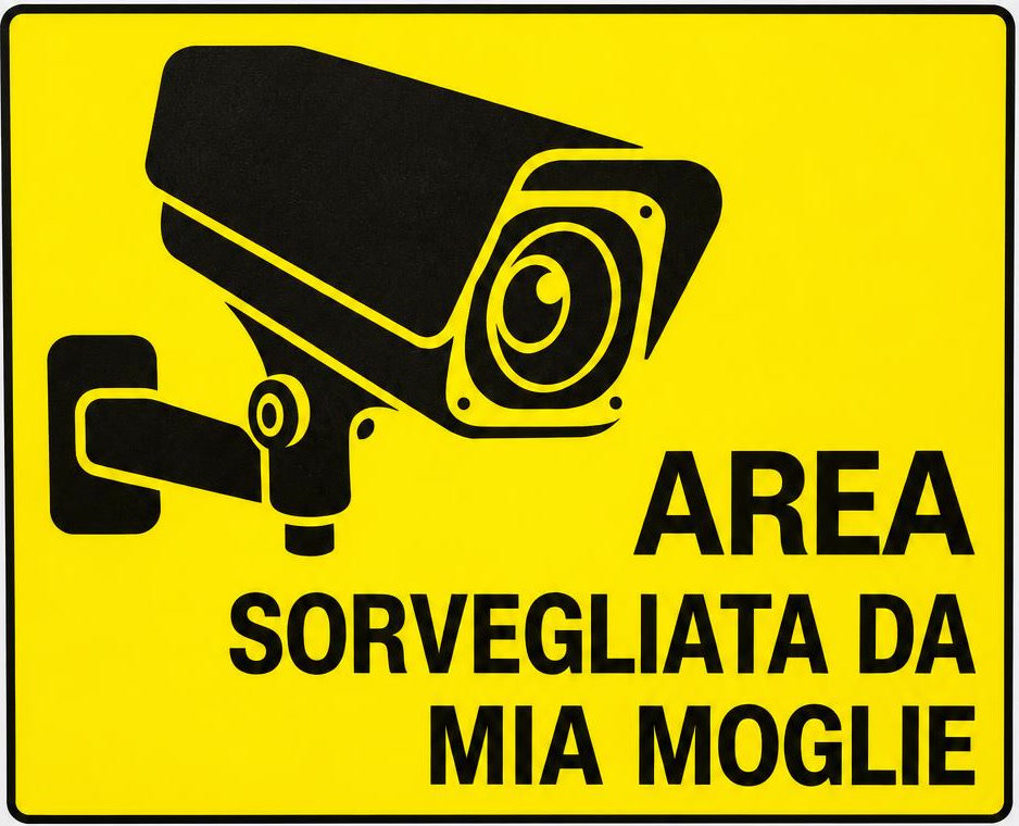 Cartello giallo «Area Sorvegliata da Mia Moglie»