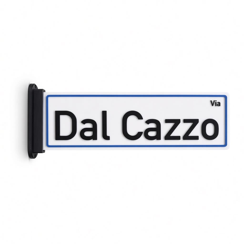 Targa Via Dal Cazzo con supporto da parete