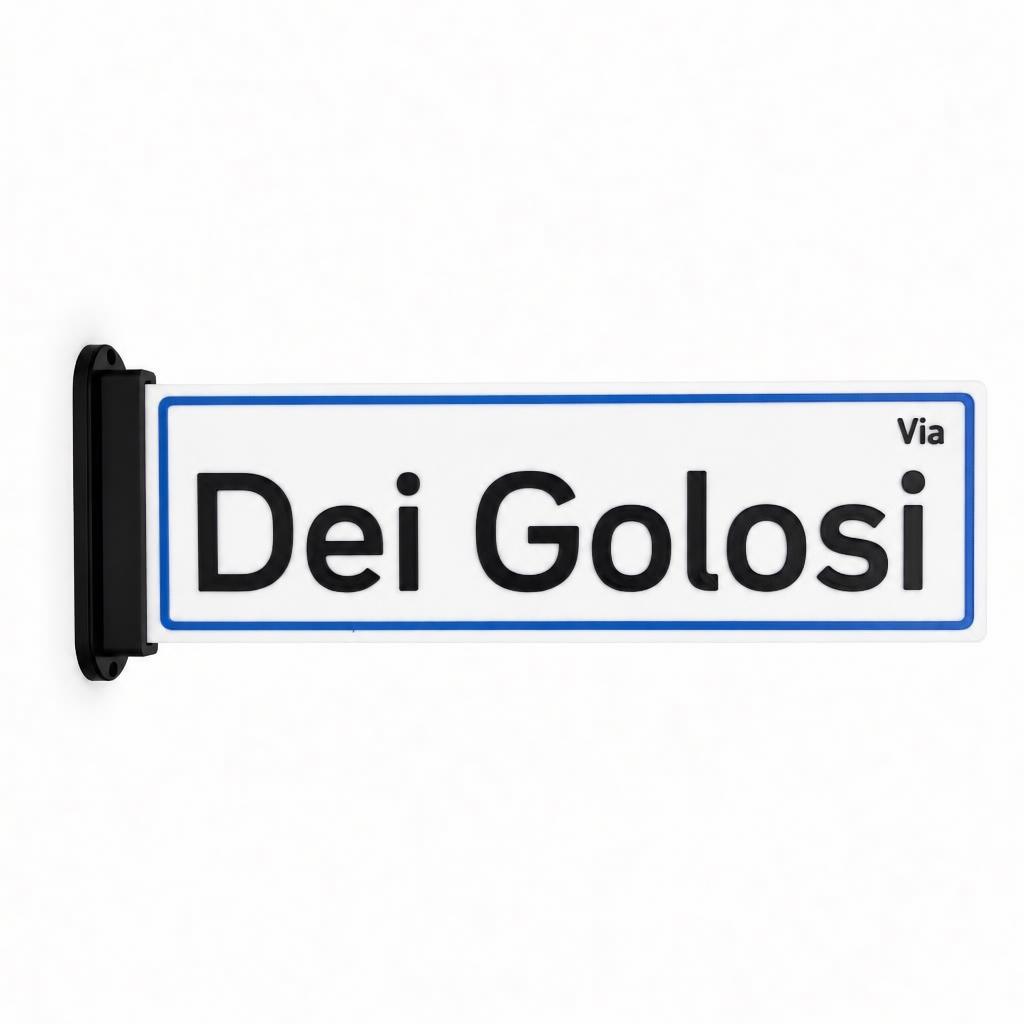 Targa Via Dei Golosi con supporto da parete