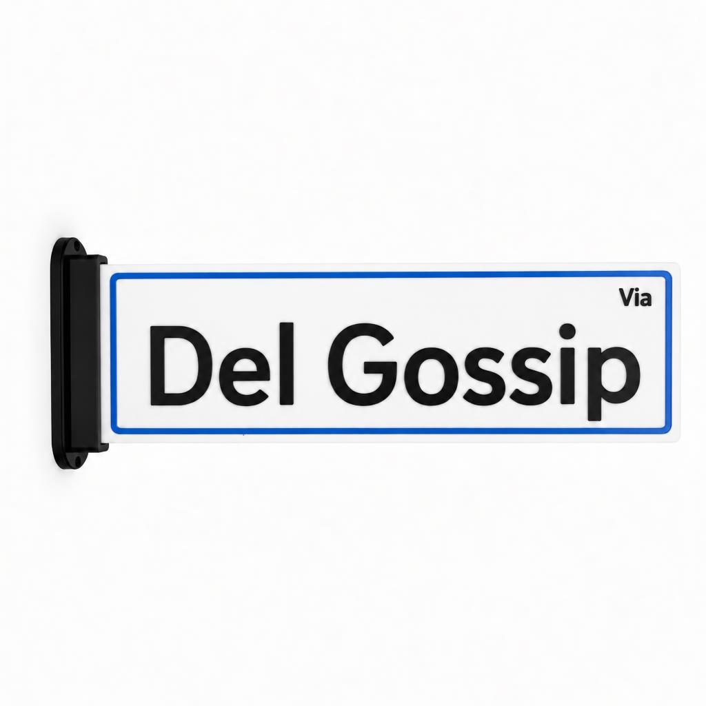 Targa Via Del Gossip con supporto da parete