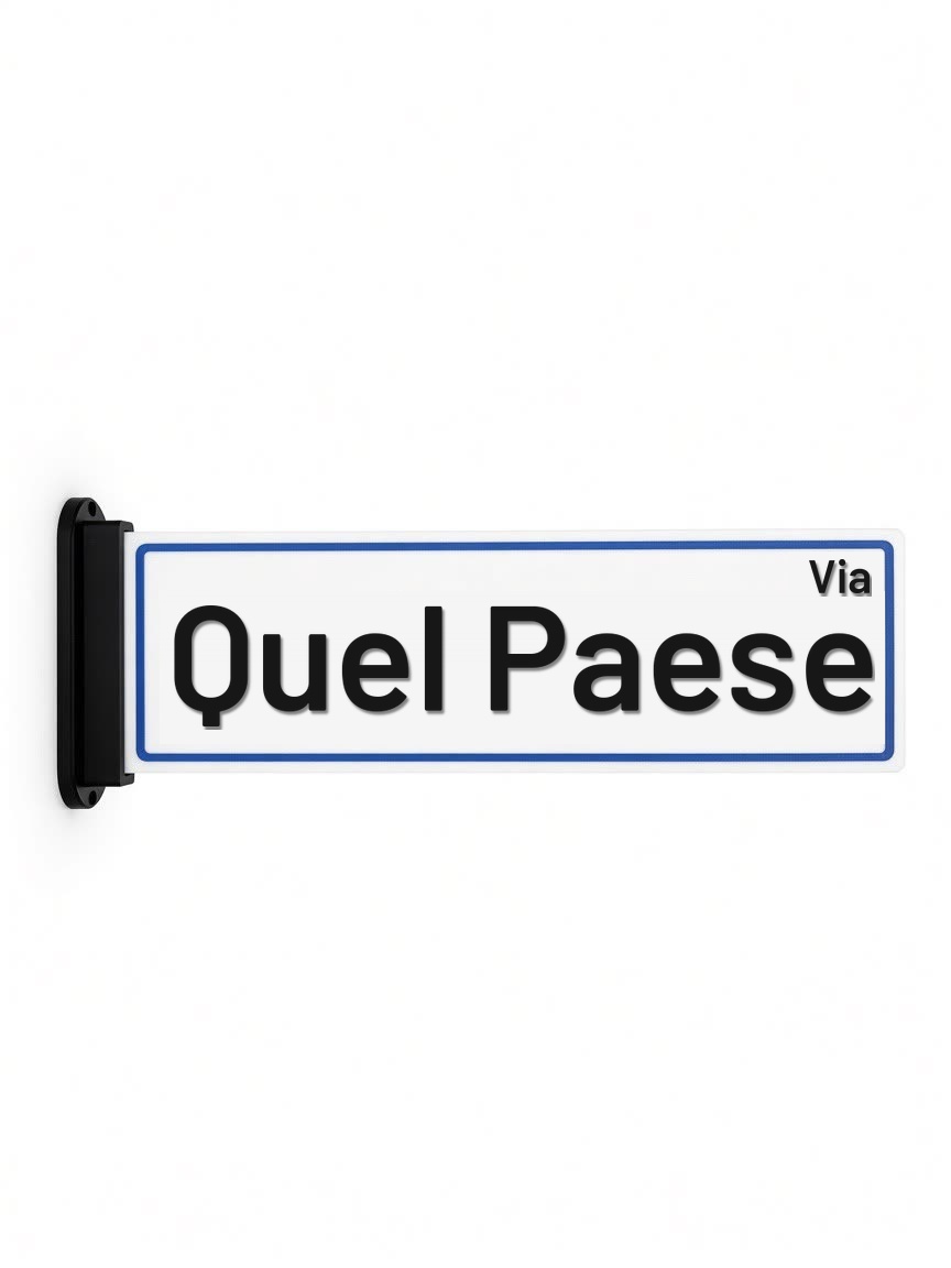 Targa Via Quel Paese con supporto da parete